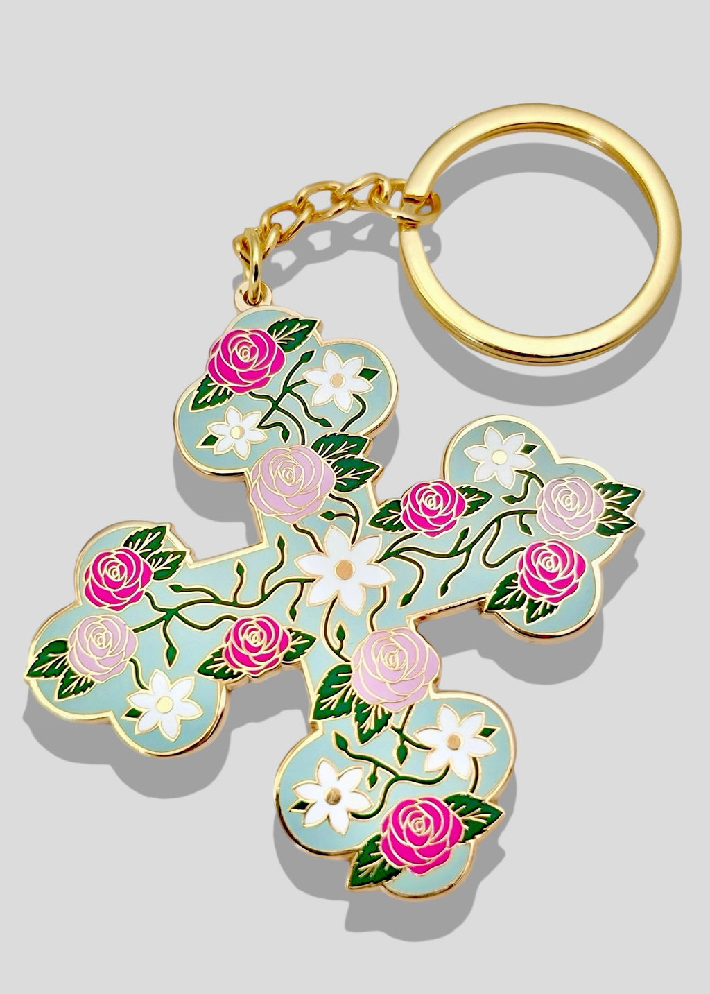 Floral Coptic Cross Keychains