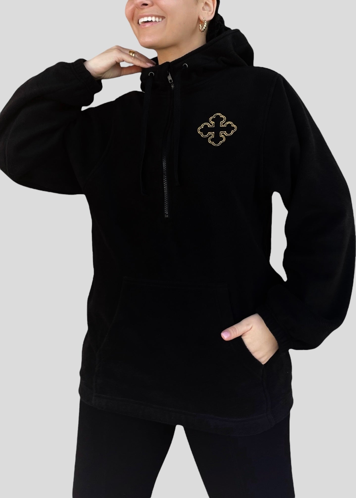 Limited Edition Embroidered Coptic Cross Quarter Zip Fleece Hoodie