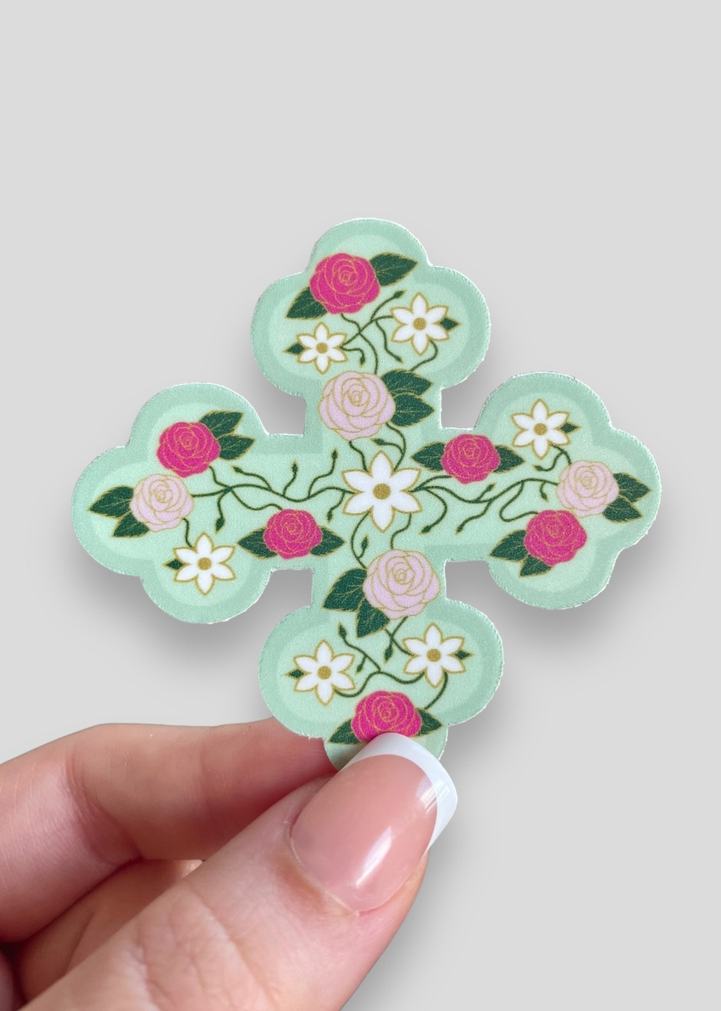 Floral Coptic Cross Vinyl Sticker