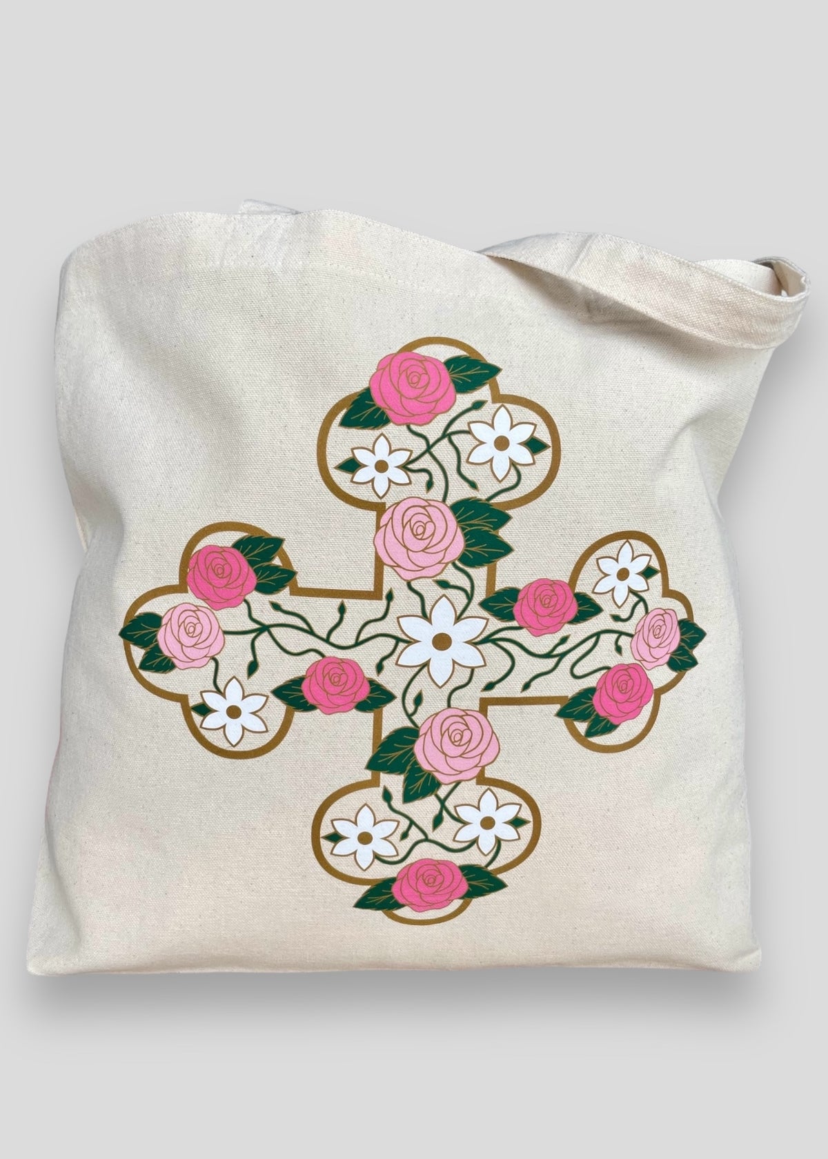 Customizable Floral Coptic Cross Jumbo Tote