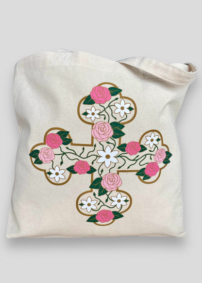 Floral Coptic Cross Jumbo Tote