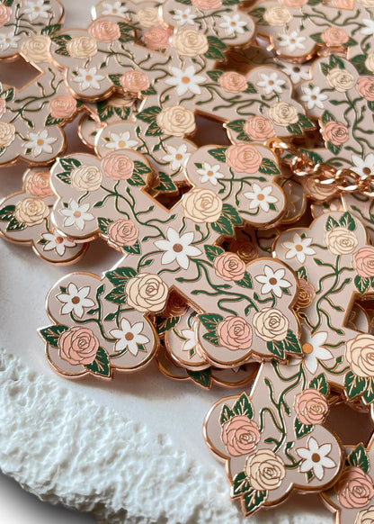 Hard Enamel Floral Coptic Cross Keychains