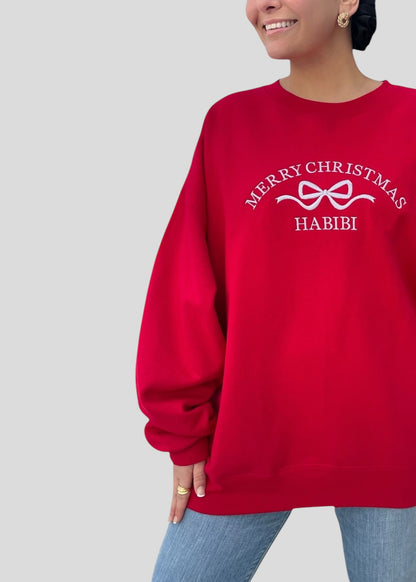 Embroidered Merry Christmas Habibi Coquette Bow Sweatshirts