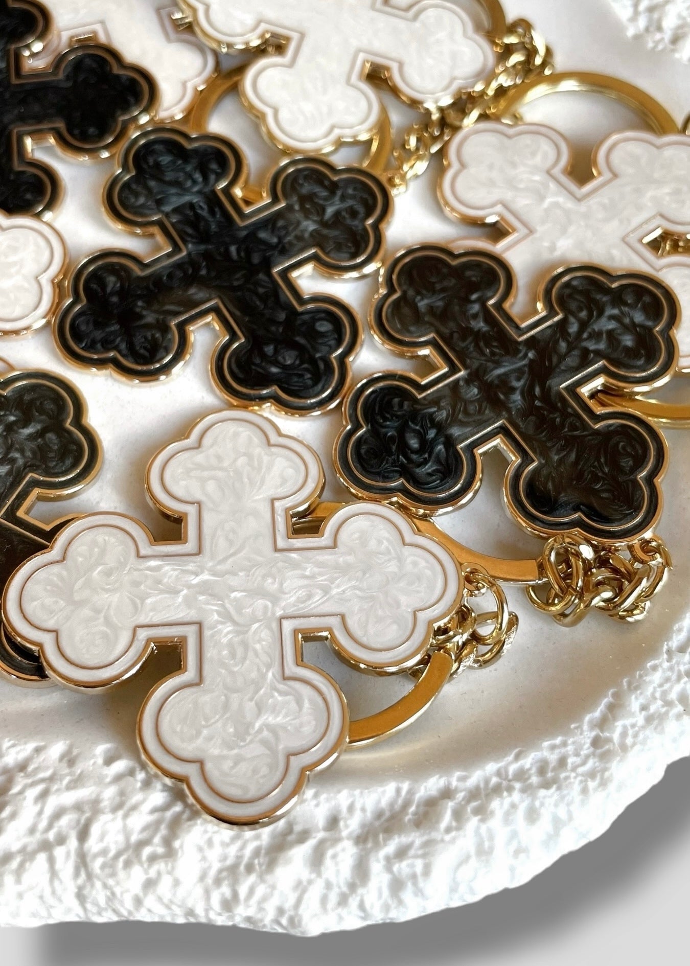 Pearlescent Round Coptic Cross Keychains