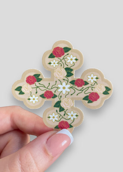 Floral Coptic Cross Vinyl Sticker