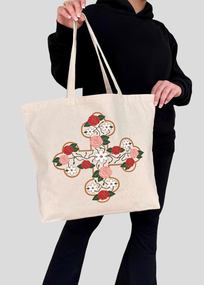 Floral Coptic Cross Jumbo Tote