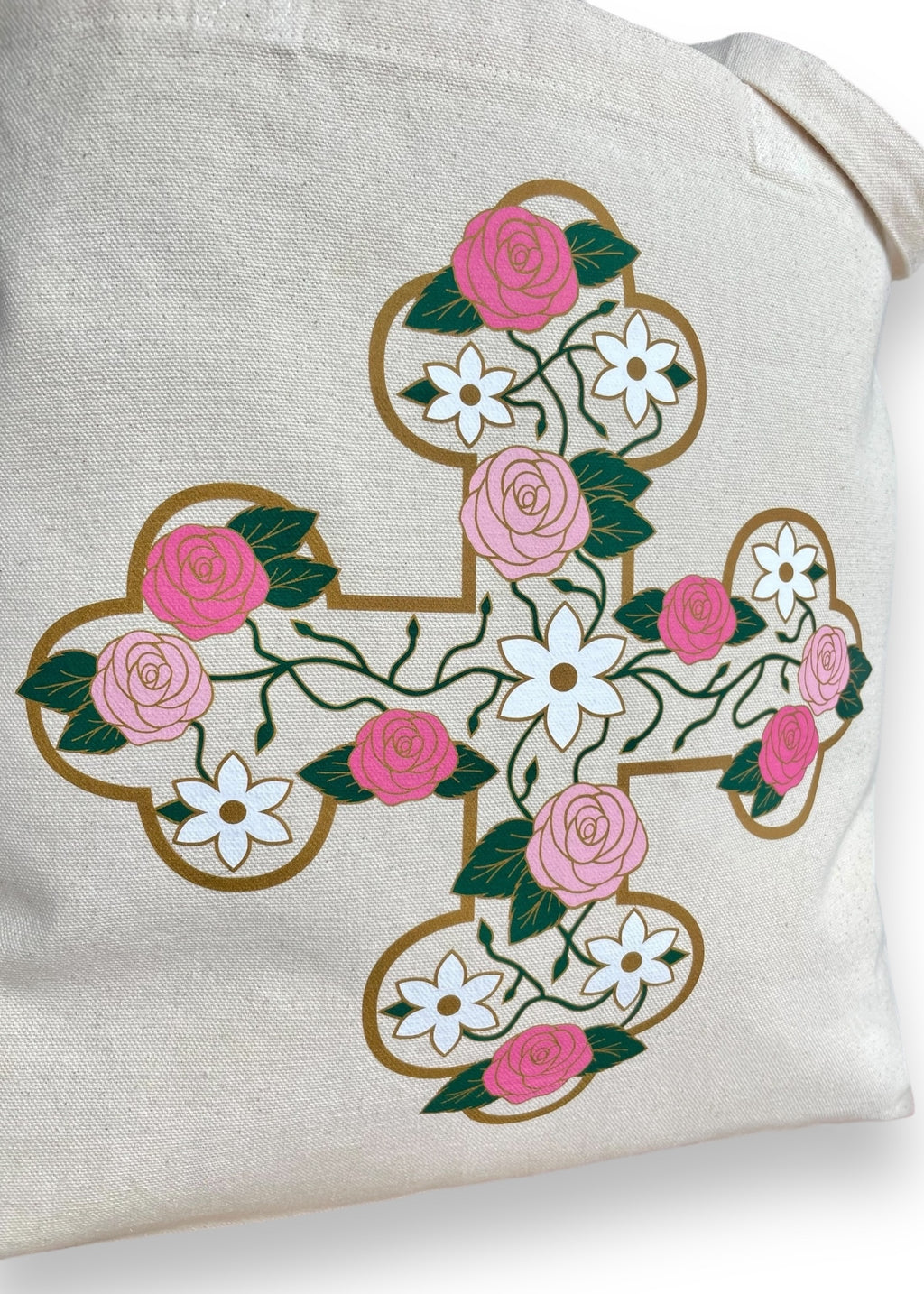 Customizable Floral Coptic Cross Jumbo Tote