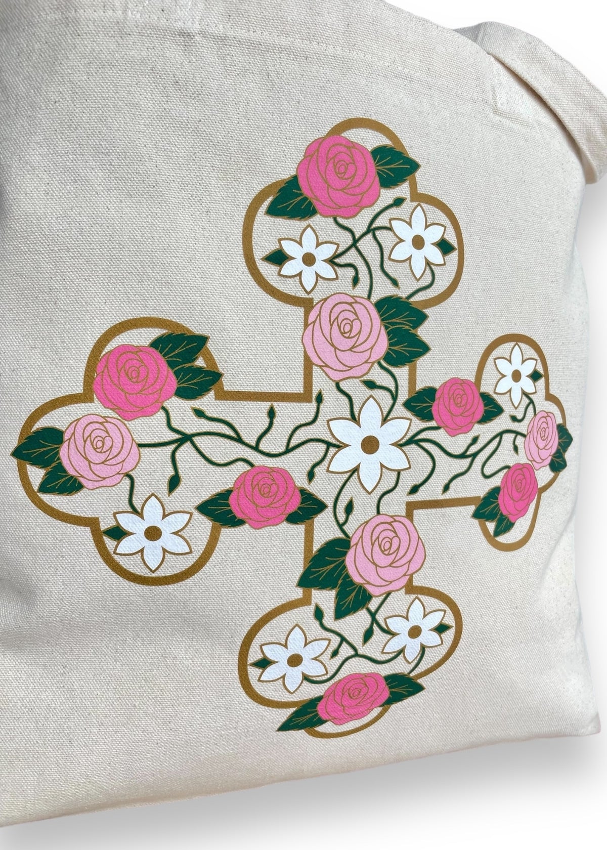 Customizable Floral Coptic Cross Jumbo Tote