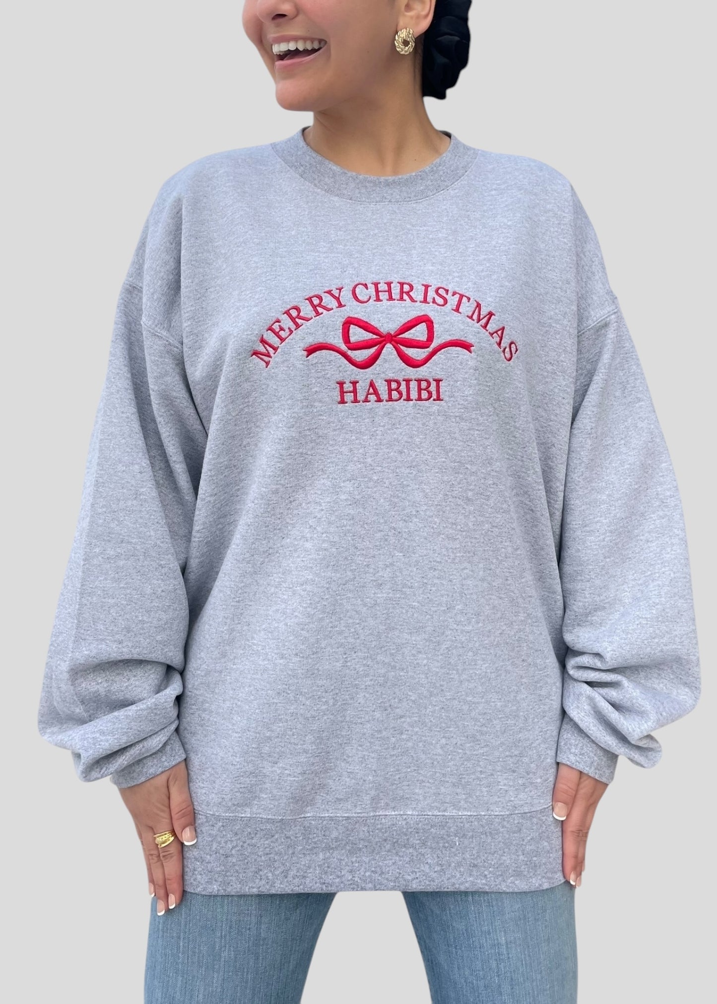 Embroidered Merry Christmas Habibi Coquette Bow Sweatshirts