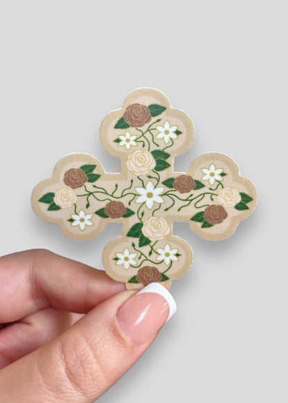 Floral Coptic Cross Vinyl Sticker