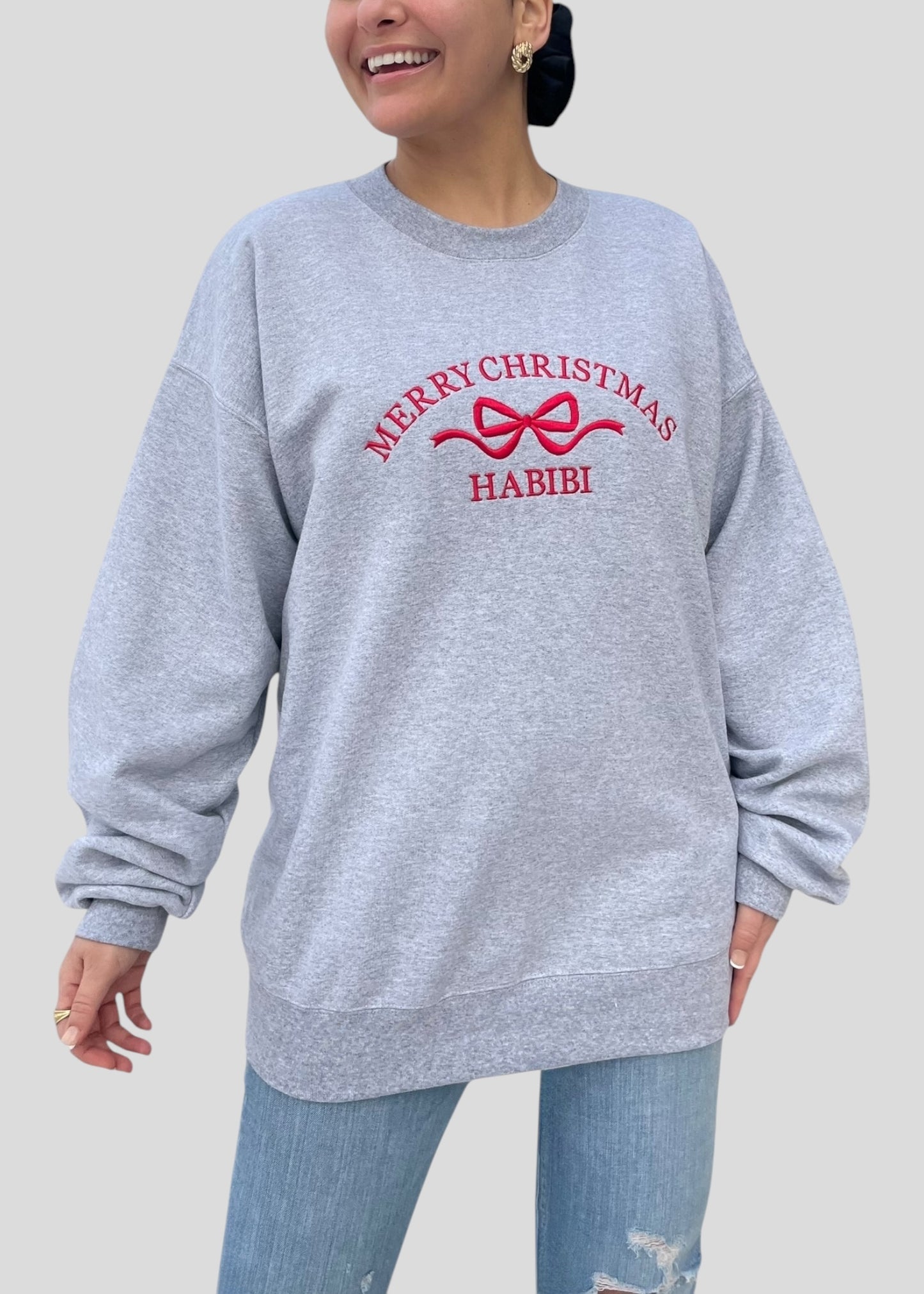 Embroidered Merry Christmas Habibi Coquette Bow Sweatshirts