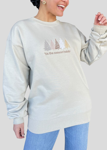 Embroidered 'Tis the Season Habibi Christmas Tree Sweatshirts