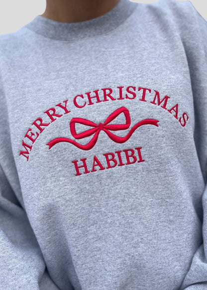 Embroidered Merry Christmas Habibi Coquette Bow Sweatshirts