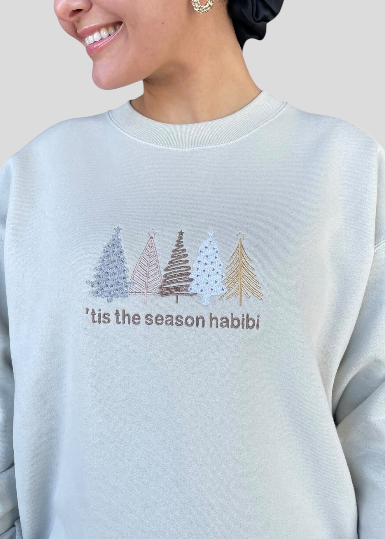 Embroidered 'Tis the Season Habibi Christmas Tree Sweatshirts