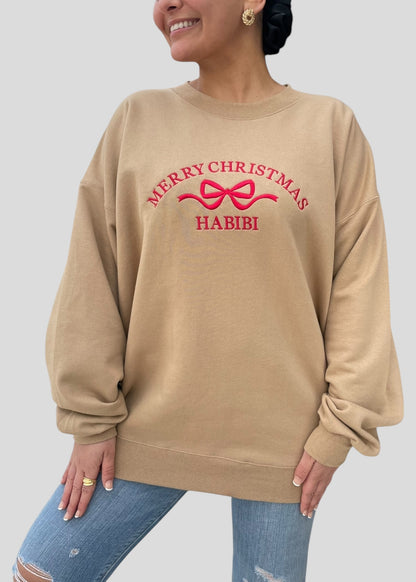 Embroidered Merry Christmas Habibi Coquette Bow Sweatshirts