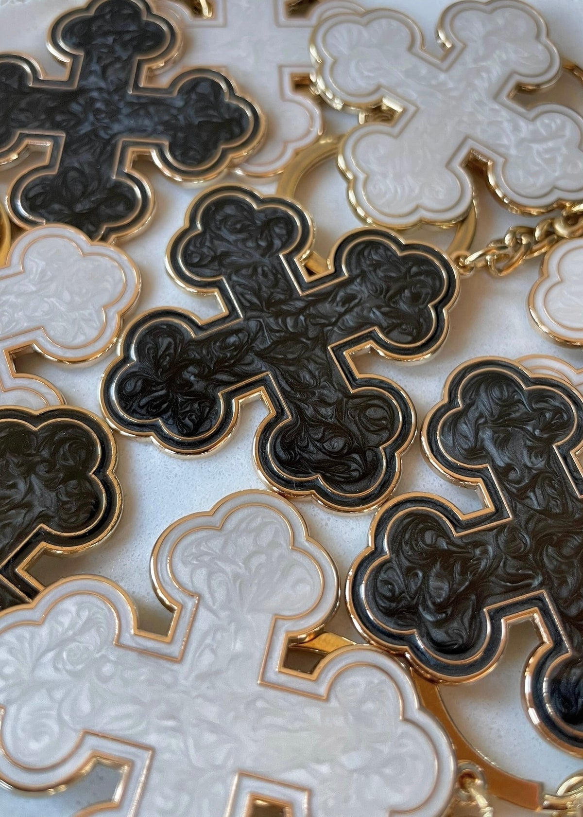 Pearlescent Round Coptic Cross Keychains