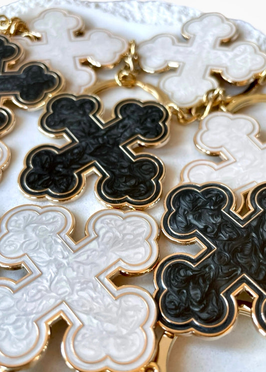 Pearlescent Round Coptic Cross Keychains