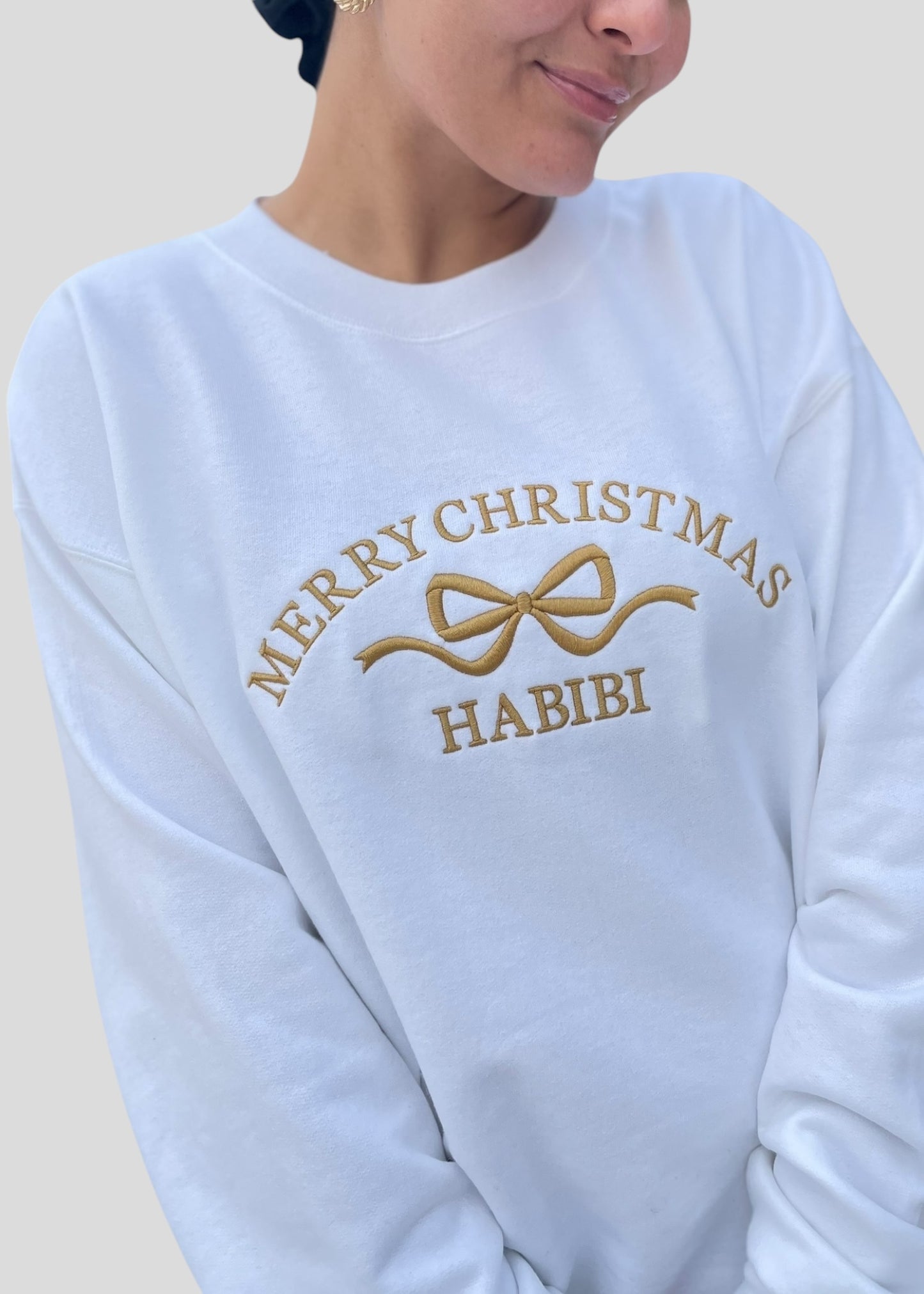 Embroidered Merry Christmas Habibi Coquette Bow Sweatshirts