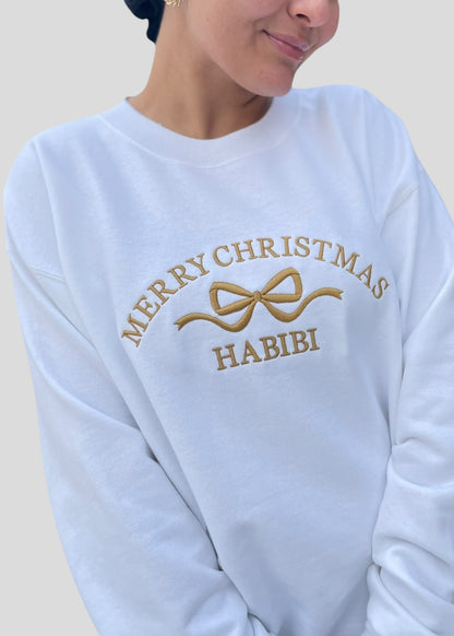 Embroidered Merry Christmas Habibi Coquette Bow Sweatshirts