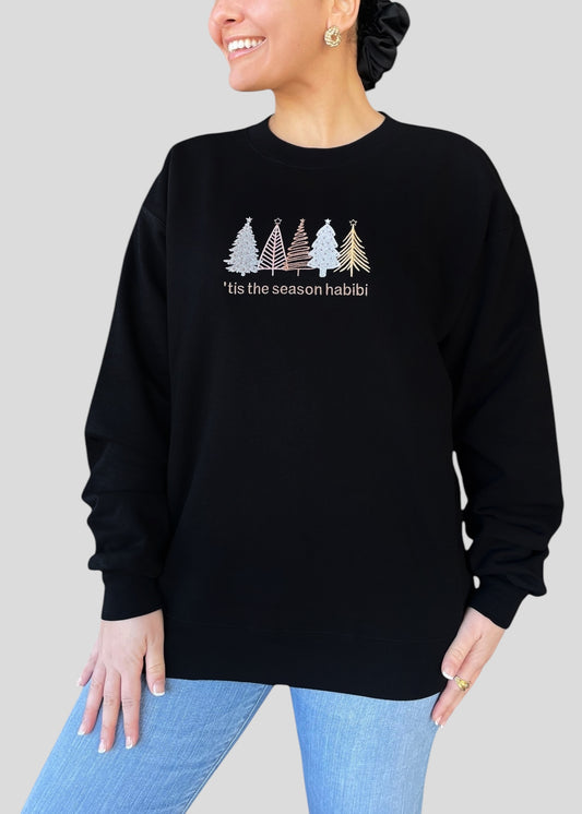 Embroidered 'Tis the Season Habibi Christmas Tree Sweatshirts