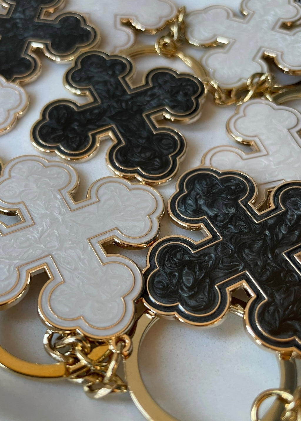 Pearlescent Round Coptic Cross Keychains
