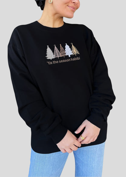 Embroidered 'Tis the Season Habibi Christmas Tree Sweatshirts