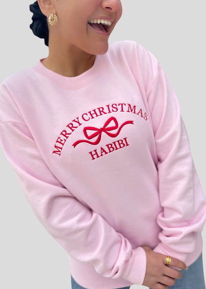 Embroidered Merry Christmas Habibi Coquette Bow Sweatshirts