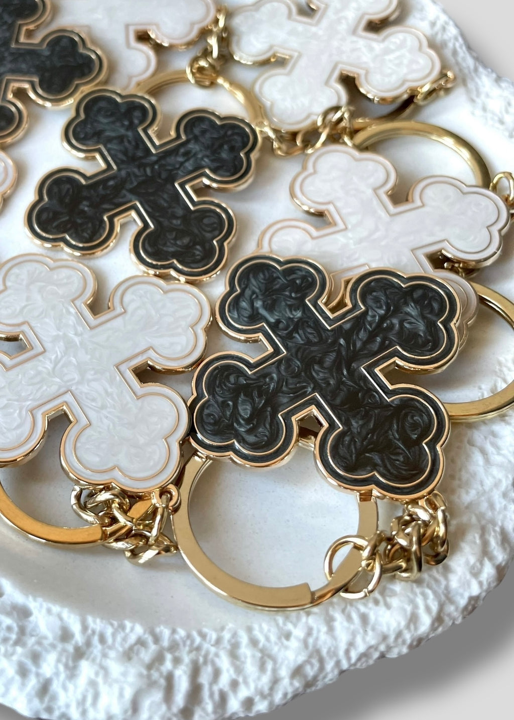 Pearlescent Round Coptic Cross Keychains