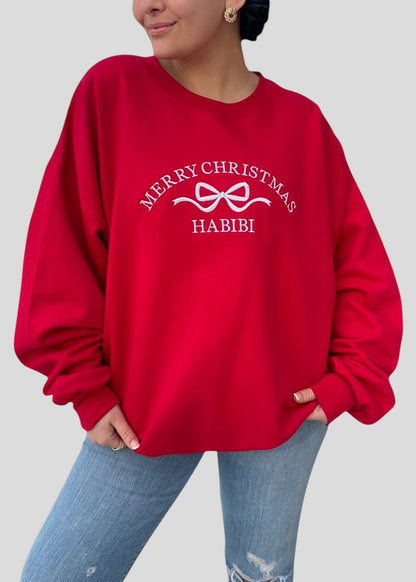 Embroidered Merry Christmas Habibi Coquette Bow Sweatshirts