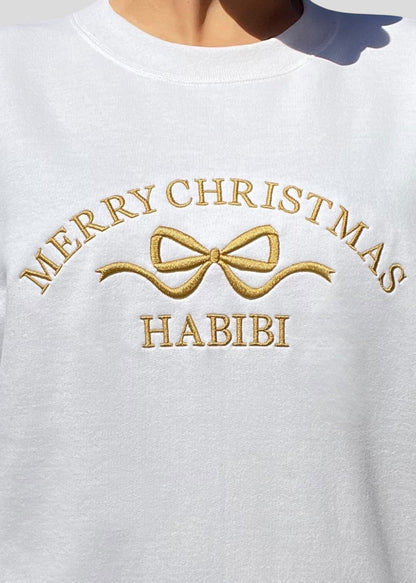 Embroidered Merry Christmas Habibi Coquette Bow Sweatshirts