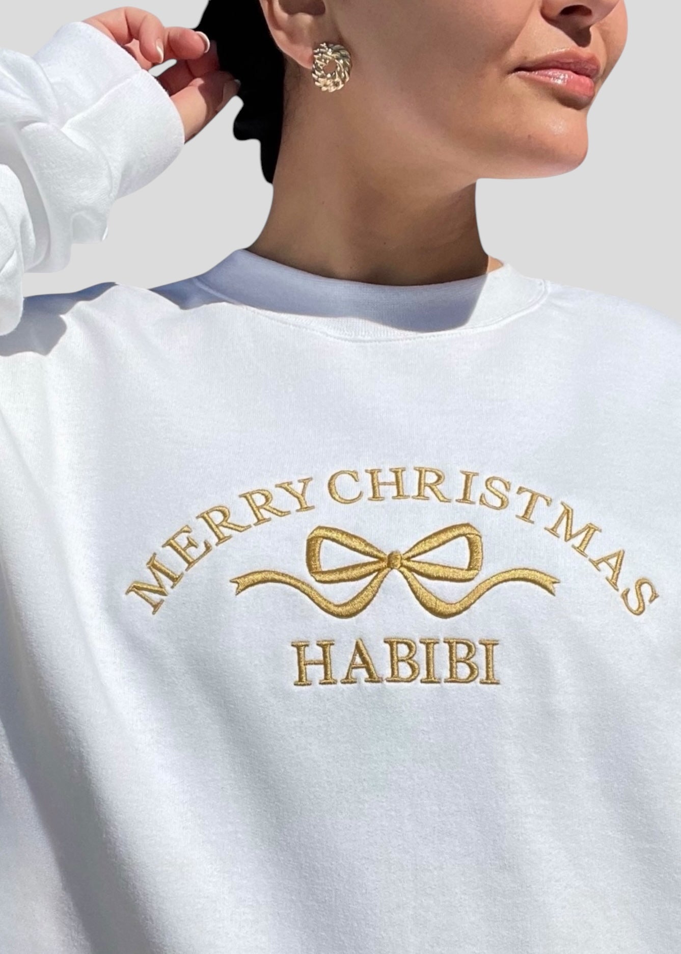 Embroidered Merry Christmas Habibi Coquette Bow Sweatshirts