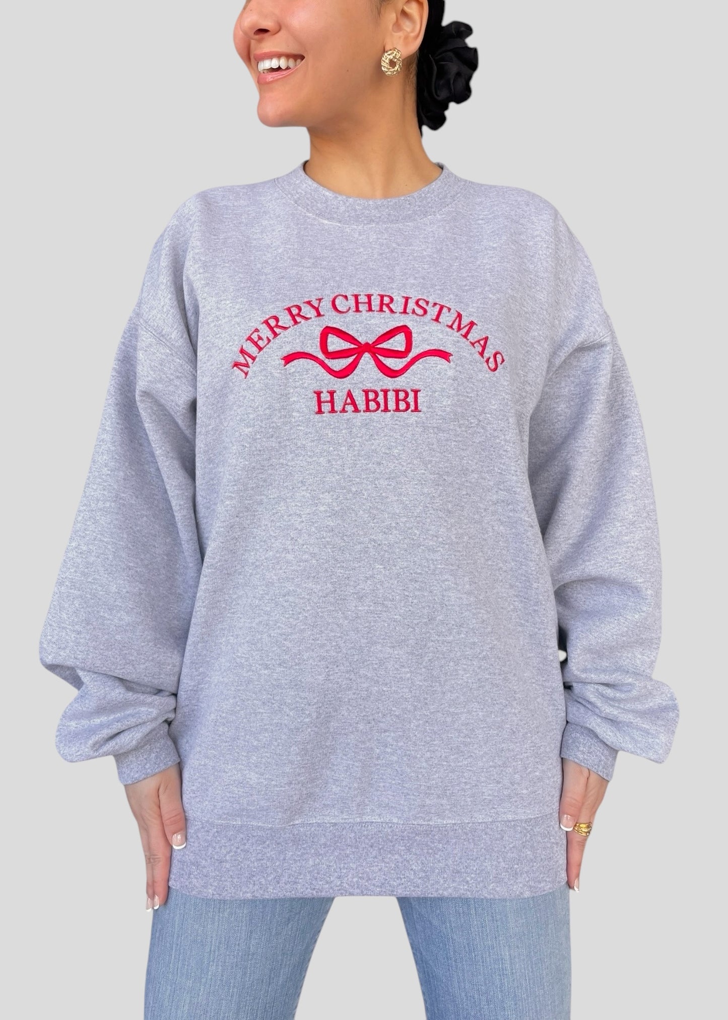 Embroidered Merry Christmas Habibi Coquette Bow Sweatshirts