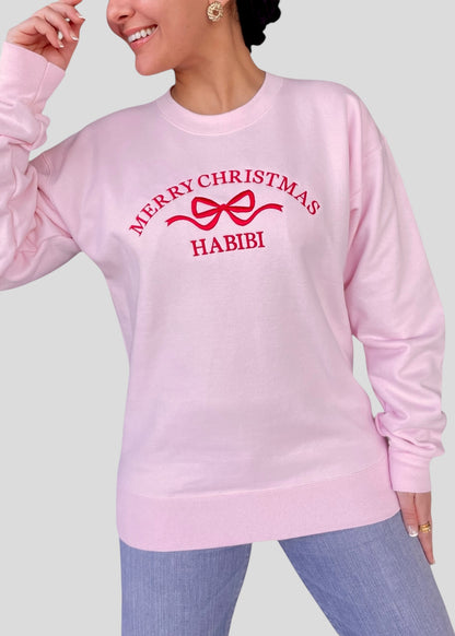 Embroidered Merry Christmas Habibi Coquette Bow Sweatshirts