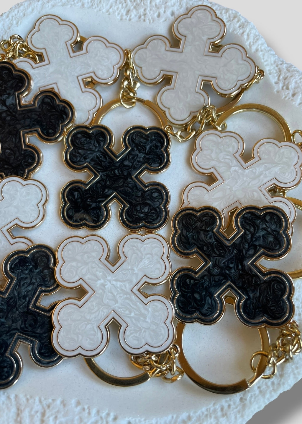 Pearlescent Round Coptic Cross Keychains