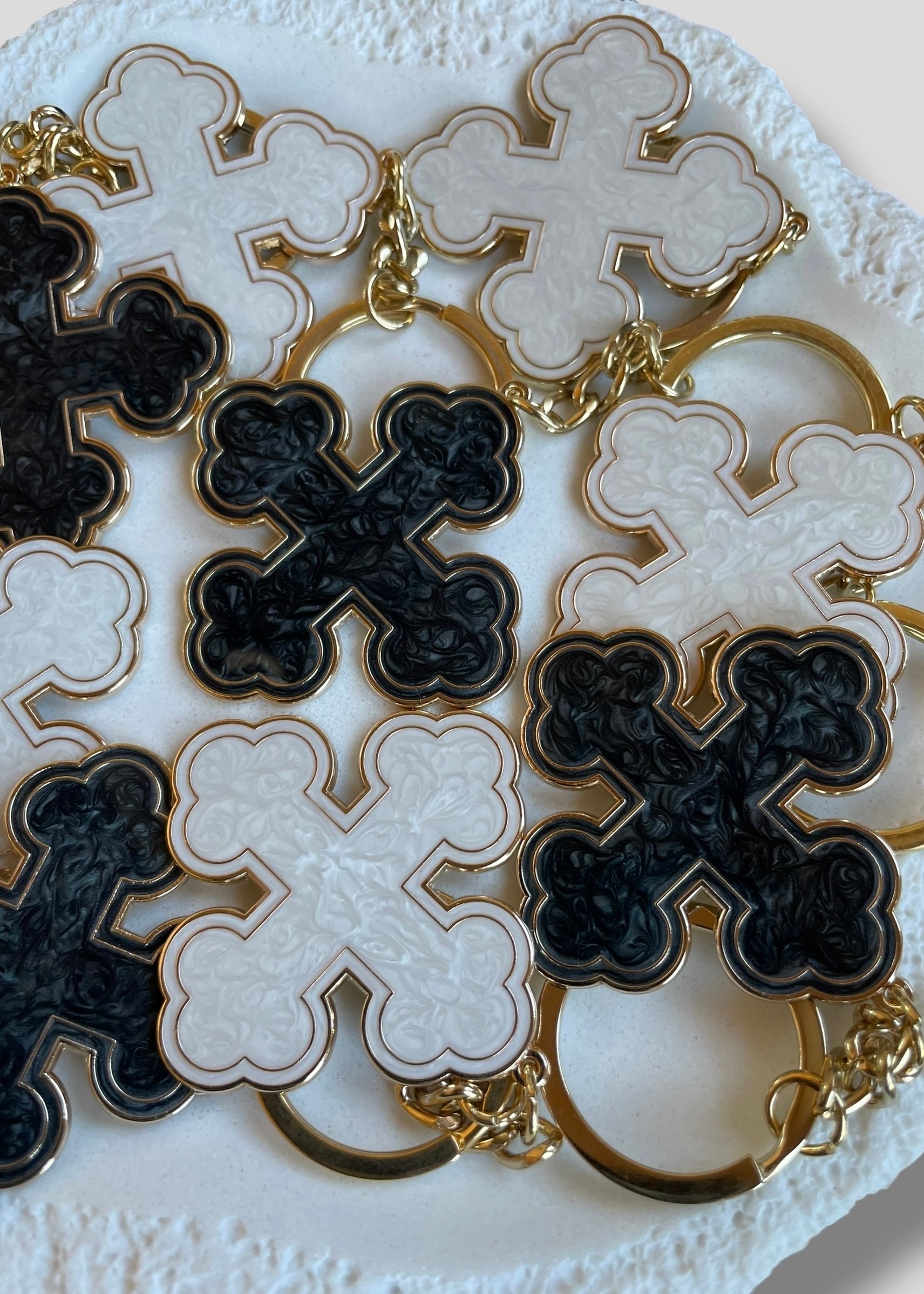 Pearlescent Round Coptic Cross Keychains