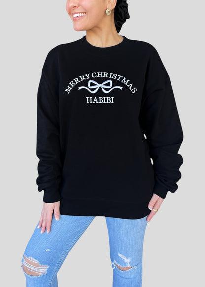 Embroidered Merry Christmas Habibi Coquette Bow Sweatshirts