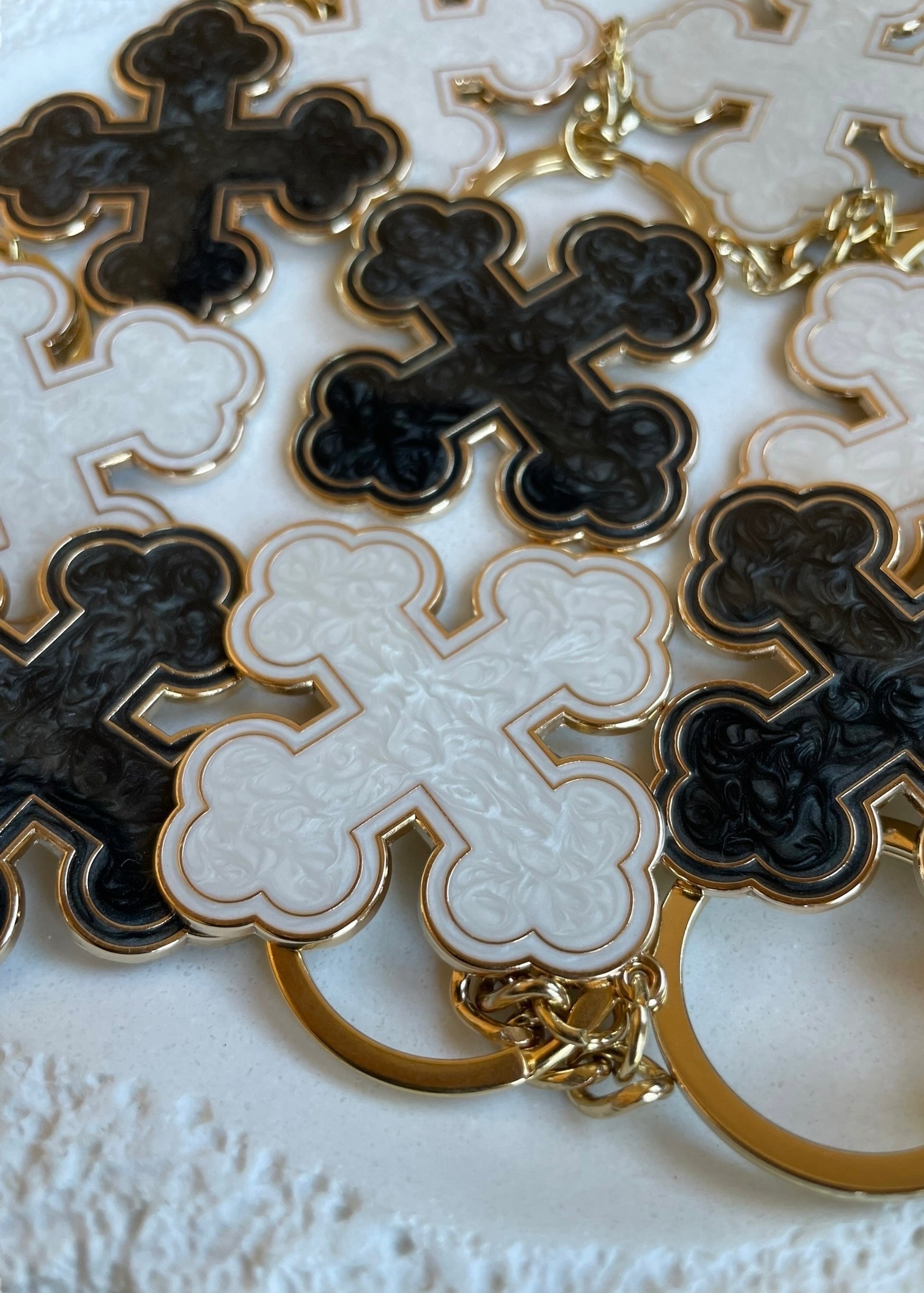 Pearlescent Round Coptic Cross Keychains