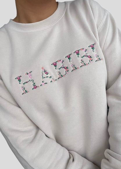 Embroidered Custom Floral Text Crewneck