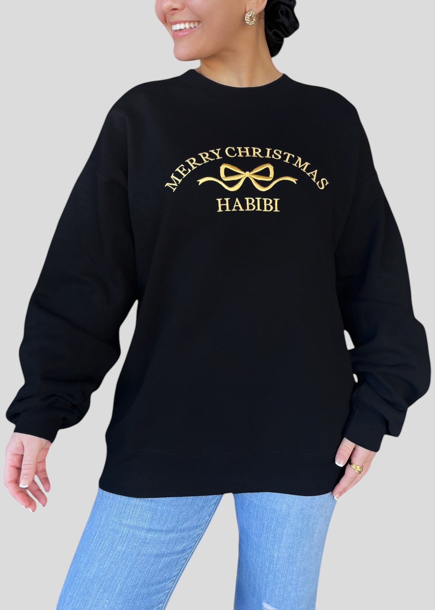 Embroidered Merry Christmas Habibi Coquette Bow Sweatshirts