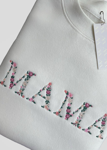 Embroidered Custom Floral Text Crewneck