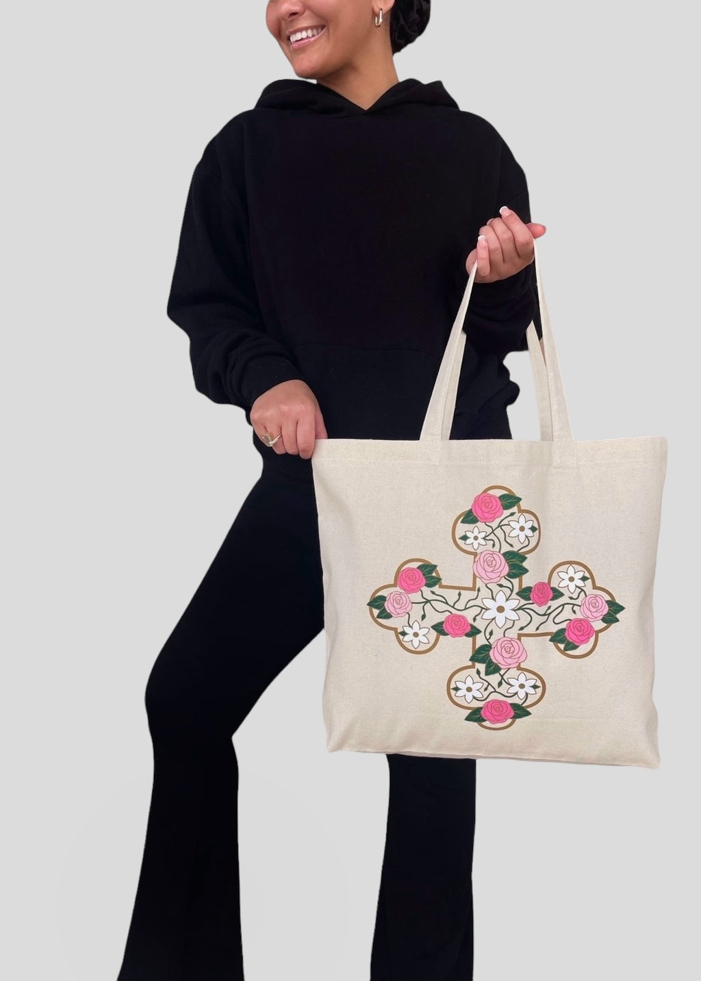 Customizable Floral Coptic Cross Jumbo Tote