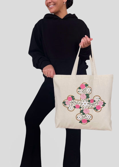 Floral Coptic Cross Jumbo Tote