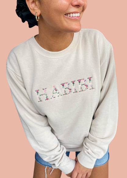 Embroidered Custom Floral Text Crewneck