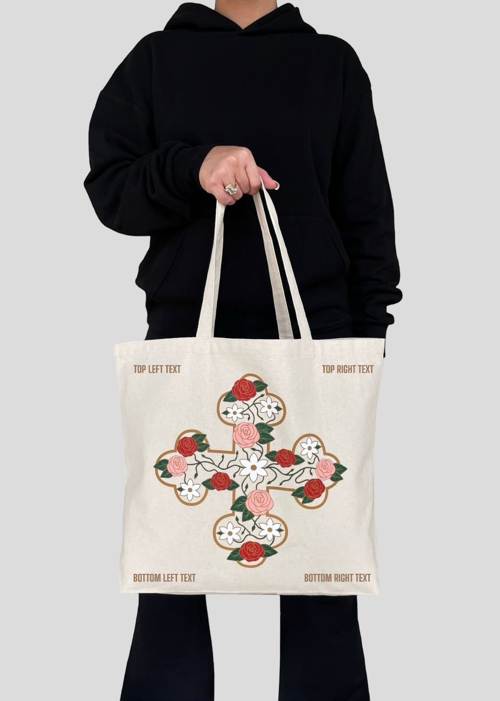 Customizable Floral Coptic Cross Jumbo Tote