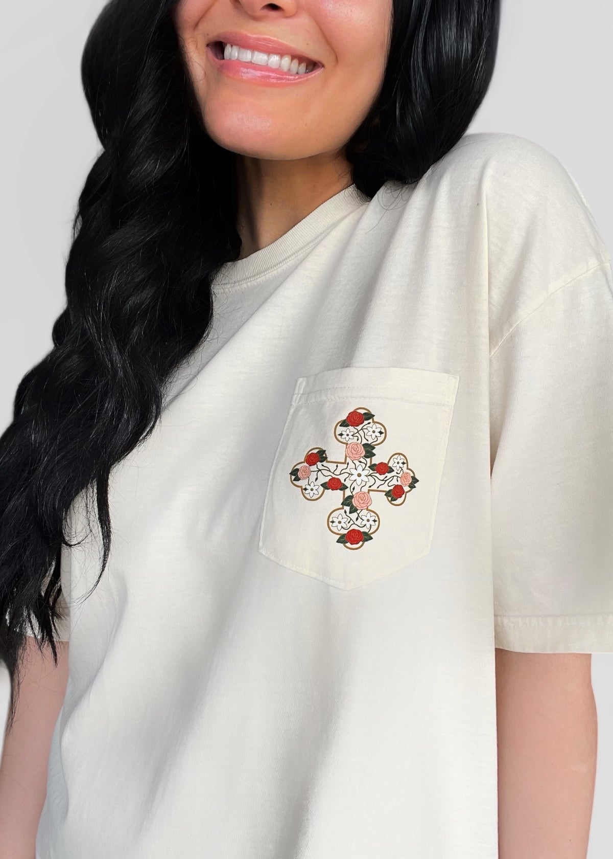 Wholesale Box- Printed Floral Coptic Cross Tee