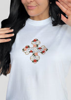 Wholesale Box- Printed Floral Coptic Cross Tee