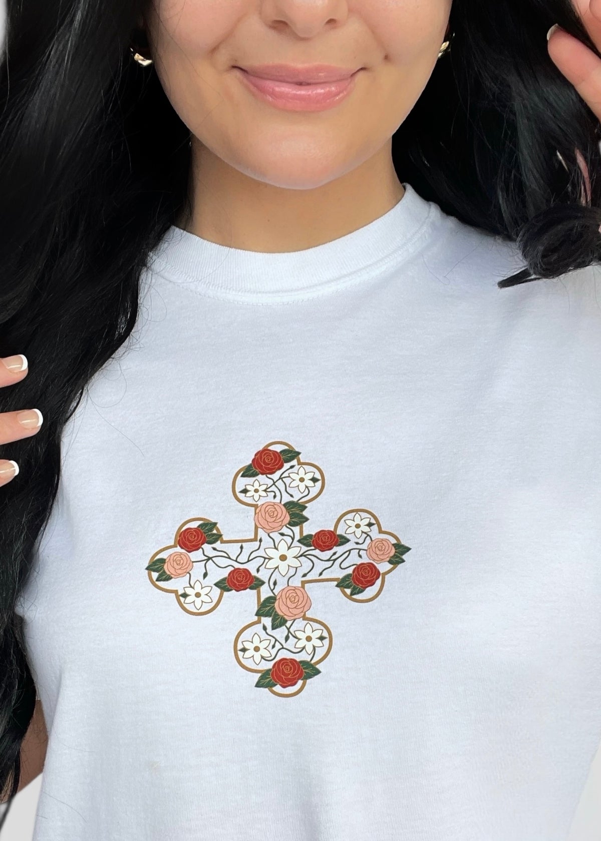 Wholesale Box- Printed Floral Coptic Cross Tee