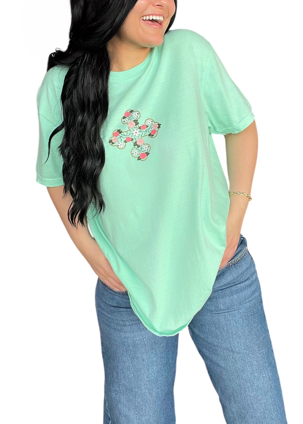 Wholesale Box- Printed Floral Coptic Cross Tee