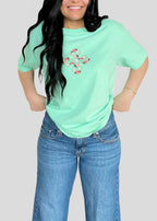 Wholesale Box- Printed Floral Coptic Cross Tee