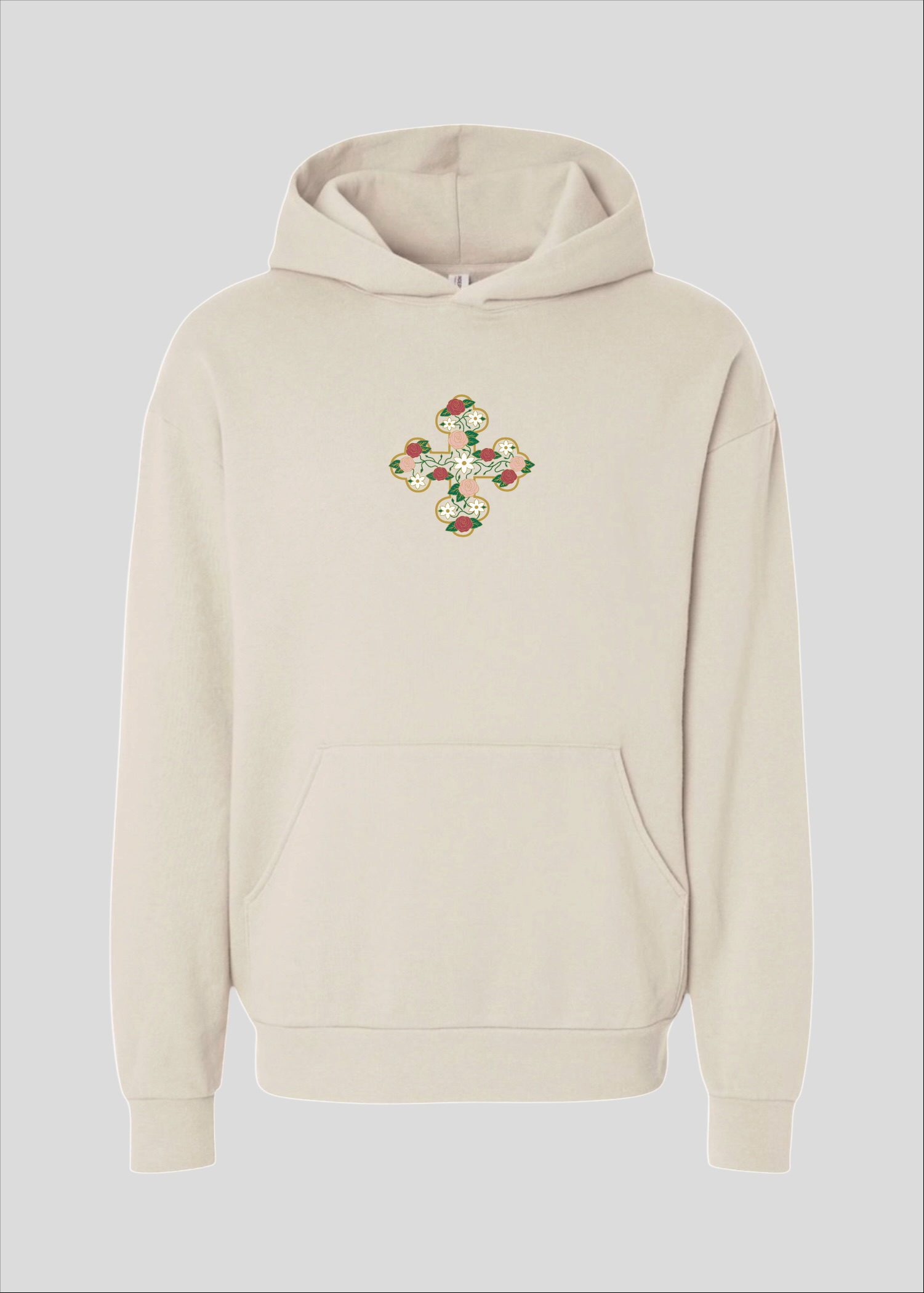 Embroidered Floral Coptic Cross Hoodie